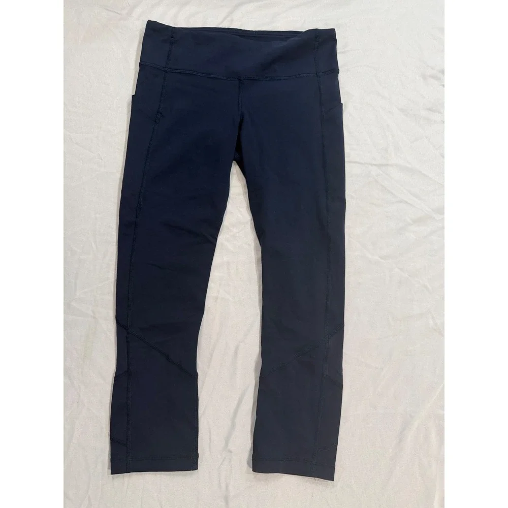 Lululemon Speed Up Crop Navy Blue Running Leggings Pockets Size 6 W6AJ9S